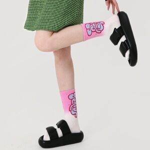 2 pairs - Women's White and Pink Graphic Crew Socks